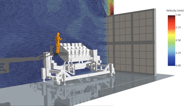 Strömungssimulation des Reinraums mit Satellit.