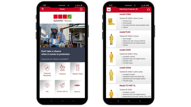 The SafeSPEC™ app from DuPont provides guidance for HSE managers and end-users selecting chemical protective apparel anytime, anywhere.