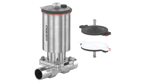 Membranventil GEMÜ D40 und Membrane mit Bajonett-Pin (Ansicht oben und unten) / GEMÜ D40 diaphragm valve and diaphragm with bayonet pin (top and bottom view) Membranventil GEMÜ D40 und Membrane mit Bajonett-Pin (Ansicht oben und unten) / GEMÜ D40 diaphragm valve and diaphragm with bayonet pin (top and bottom view)