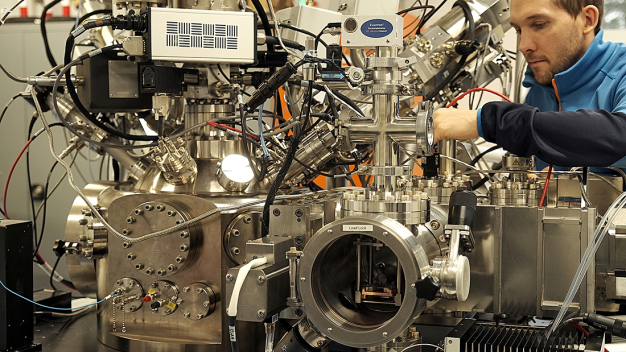 Im Einzelionenimplanter TIBUSSII (Triple Ion Beam UHV System for Single Ion Implantation) können gezielt einzelne Fremdatome in ein Material eingebracht werden, um beispielsweise Qubits zu erzeugen. (Bild: B. Schröder / HZDR) / In the single ion implanter TIBUSSII (Triple Ion Beam UHV System for Single Ion Implantation), individual dopants can be implanted atom by atom into a material, for example to generate qubits. (Source: B. Schröder / HZDR)