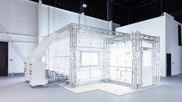 Neuentwicklung mit Tragstruktur, Textilhülle, Hauptraum, Schleuse und Luftaufbereitung. © Fraunhofer IPA/Foto: Rainer Bez