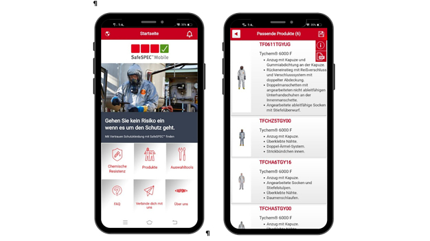 Die SafeSPEC™ App von DuPont bietet Führungskräften im Bereich Gesundheit, Sicherheit und Umwelt (HSE) sowie Endanwendern jederzeit und überall Orientierungshilfen bei der Auswahl von Chemikalienschutzkleidung.